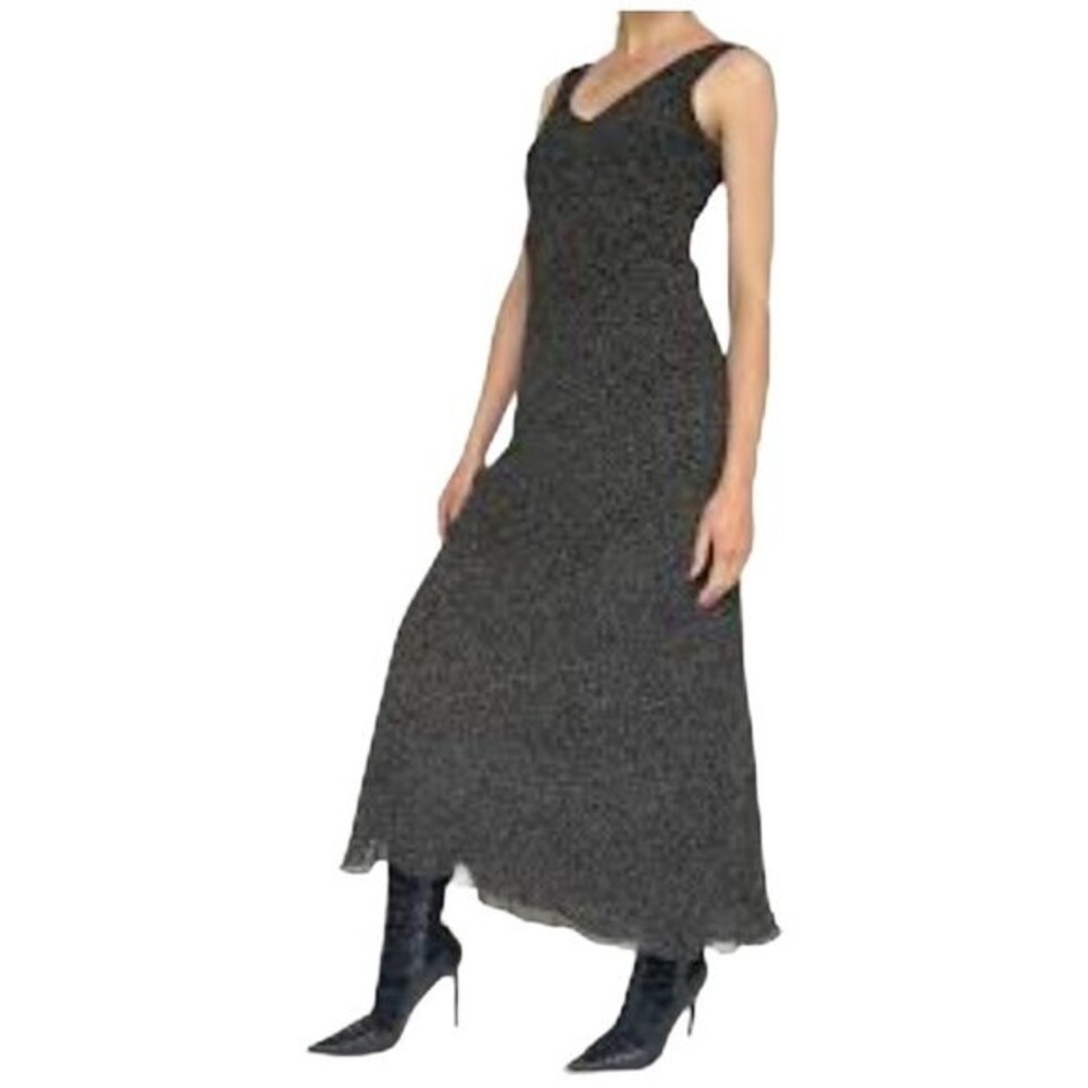 Ann Taylor Silk V-Neck Black and Tan Sleeveless Sheath Maxi Dress Size 10